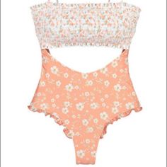 20% Off (3) Or More Items From Our Closet White And Pink Floral Smocked One Piece Swimsuit High Elasticity Ruffled Trimming Looks Delicate And Graceful Self-Tie Shoulder Straps, Adjustable For Perfect Fit Hollow-Out Front And Back Exposes A Little Skin This Swimsuit Gives Romantic Bohemian Vibes Wash It By Hand In 30-Degree Water, Hang To Dry, Prohibit Bleaching. Material: 88% Polyester 12% Elastane Style: Bohemian Pattern: Floral Package Contents: 1 Piece Pad: With Removable Bra Pads Occasion: Casual Stretch One Pieces For Spring, Spring Casual Pool Bodysuit, Summer Vacation Ruched Bodysuit, Spring One-piece Ruched Bodysuit, Spring Ruched One-piece Bodysuit, Summer Ruched Bodysuit, Trendy One-piece For Spring Vacation, Trendy One Piece For Spring Vacation, Trendy Spring Vacation One-pieces