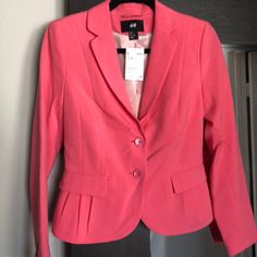 Color Is A Pinkish Coral. Two Front Buttons And Faux Pockets. Material Is 66% Polyester, 30% Viscose, 4% Elastane. H&m Pink Spring Outerwear, Pink H&m Outerwear For Spring, Pink H&m Outerwear For Fall, H&m Pink Outerwear For Spring, H&m Pink Outerwear For Fall, Fitted H&m Outerwear For Office, Tailored H&m Blazer, Chic Fitted H&m Blazer, H&m Spring Blazer For Formal Occasions