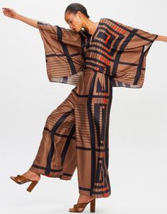 Brown Fancy Soft Satin Silk Kaftan Co-Ord Set Brown Printed – Arabic attire Beach Party Wear, Afrocentric Fashion, Modest Evening Dress, Kaftan Designs, Tie Dye Fashion, Silk Sleepwear, Silk Kaftan, High Fashion Outfits, Fashion Design Dress