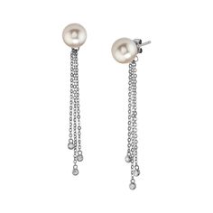 These exquisite earrings feature 8mm high-quality Japanese Akoya pearls, handpicked for their incredible luster and overtones. The pearls are mounted on the finest 14K gold with .15 carats of dazzling SI clarity diamonds. These earrings come packaged in a beautiful jewelry gift box, perfect for gifting. Formal Akoya Pearl Earrings With High Luster, Formal High Luster Akoya Pearl Earrings, Akoya Pearl Dangle Earrings For Anniversary, White Gold Akoya Pearl Dangle Earrings, Classic Dangle Earrings With High Luster, Classic White Gold Earrings With Pearl Chain, Formal Briolette Pearl Earrings In Fine Jewelry Style, Formal Briolette Pearl Earrings Fine Jewelry, Classic Formal Bridal Earrings With Pearl Chain