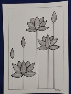 some black and white drawings of flowers