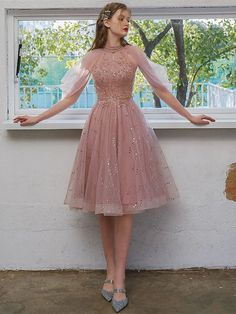 A-Line Cocktail Dresses Party Dress Engagement Knee Length 3/4 Length Sleeve Jewel Neck Tulle with Sequin Appliques 2023 8547828 2023 – $69.99 Gaun Tulle, Cocktail Dress Elegant, Dress Engagement, A Line Cocktail Dress, Dress Graduation, Pink Party Dresses, Tulle Sleeves, Short Party Dress, Sequin Appliques