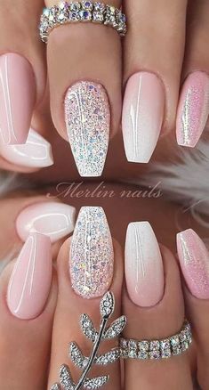 Lily Nails, Turquoise Nails, Wedding Nails Glitter, Valentine Nails, Bride Nails, Pink Peony