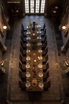 an overhead view of a dining room with tables and chairs