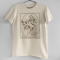 a white t - shirt with an image of cherubs on it