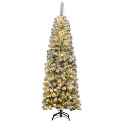 Transform your living room into a unique winter wonderland with our pre-lit snow flocked pencil Christmas tree. The tree, crafted with 500 branch tips and snow flocked leaves, is leafy and elegant. It will give you the illusion of a full-body genuine tree. 250 warm LED lights will bring a festival glow to your room. High quality PVC branch tips with exquisite craftsmanship will not fall off or fade easily, ensuring long term use. Supported by sturdy metal stand, this artificial Christmas tree wi Flocked Pencil Christmas Tree, Warm Led Lights, Artificial Xmas Trees, Led Christmas Tree Lights, Slim Christmas Tree, Pencil Trees, Artificial Snow, Snow Flock, Real Christmas Tree