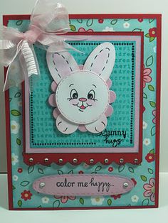 a card with an image of a bunny on it's face and the words color me happy