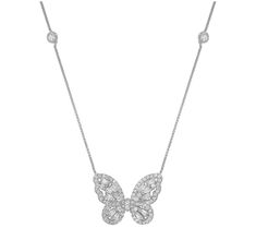 Bring an airy touch of elegance to your look with this necklace that features a whimsical butterfly and a rolo chain accented by sparkling stations. Butterfly Chain Necklaces, Elegant Butterfly Necklace With Adjustable Chain, Elegant Butterfly-shaped Necklaces For Parties, Elegant Butterfly Necklace For Party, Elegant Butterfly-shaped Party Necklaces, Elegant Butterfly Necklace With Delicate Chain For Party, Elegant Party Butterfly Necklace With Delicate Chain, Whimsical Butterfly, Silver Butterfly