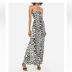 Polyester/Spandex Leopard Print; Maxi Length Self Tie Halter Neck; Cinched Front Cut-Out Sides; Lined To Mini Length Straight Hem Trendy Sweater, Clothing Subscription, Vegas Outfit, Night Dresses, Day To Night Dresses, Tie Maxi Dress, Trendy Sweaters, Cutout Maxi Dress, Halter Maxi Dress