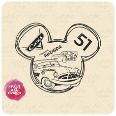 mickey mouse ears with cars on it and the number 51 in front of him is an image