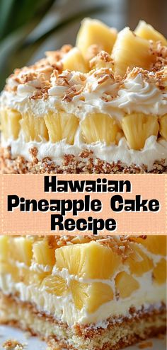 hawaiian pineapple cake recipe on a white plate