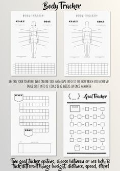 the body tracker worksheet is shown in four different ways, including lines and dots