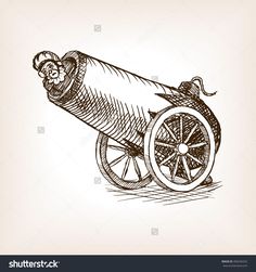 an old cannon drawn by hand on a white background stock photo - image 34987