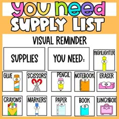 you need supply list for visual reminders to help students learn how to use them