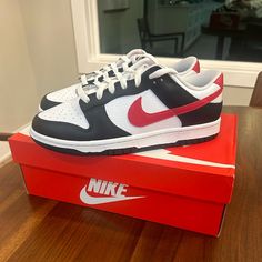 Brand New Never Warn Nike Dunks Size Men’s 8.5 + Woman’s 10 Classic Low-top Skate Shoes With Red Sole, Classic Nike Sneakers With Red Sole, Classic Skate Shoes With Red Sole And Round Toe, Classic Skate Shoes With Red Sole, Classic Black Sneakers With Red Sole, Nike Dunk Low, S 10, Dunk Low, Shoes Nike