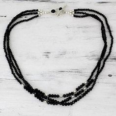 Onyx strand necklace, 'Ebony Elegance' - Handcrafted Black Onyx Triple Strand Necklace Black Beaded Jewelry, Onyx Jewelry, Cultured Pearl Necklace, Indian Designer, Jewelry Inspo, Design Set, Beaded Jewelry Diy, Jewelry Packaging, Necklace Sizes