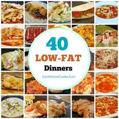 My Big Fat List of 40 Low-Fat Recipes ~ This list is just a starting place for those of you looking to lower your fat intake.  Take what works for you and leave the rest.  I make no promises about any of the foods here, except that I cook them and eat them and they taste good! Low Fat Diet Recipes, Low Fat Dinner Recipes, Low Fat Diet, Healthy Low Fat Recipes, Resep Diet, Low Cholesterol