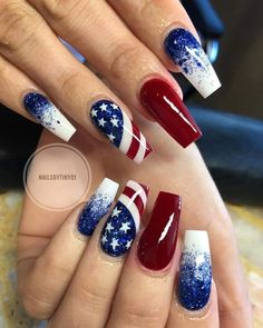 Patriotic Nails Design, Firework Nails, Flag Nails, Patriotic Nails, Usa Nails, Fourth Of July Nails, Fancy Nails Designs, 4th Of July Nails, July Nails