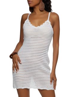 Cami Dress, Short Length Dress, Sleeveless, V-Neck, Adjustable Strap(s), Solid, Crochet, Item Number 1094075170732 Crochet V Neck, V Neck Mini Dress, Mini Dress White, Halter Mini Dress, White Crochet, Dress Sleeveless, Cami Dress, Dress Short, Dress White