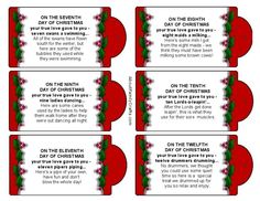 four christmas gift tags with the words on them