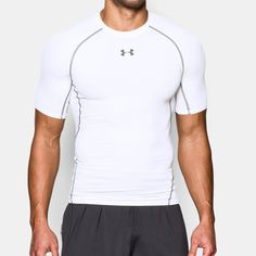 Under Armour Crew Neck Gym Activewear, Under Armour Crew Neck Activewear For Workout, Under Armour Crew Neck Athleisure Activewear, Under Armour Athleisure Crew Neck Activewear, Under Armour Crew Neck Sportswear, Under Armour Moisture-wicking Crew Neck Activewear, White Compression Short Sleeve Top, Under Armour Fitted Go-dry Activewear, Under Armour Casual Training Tops