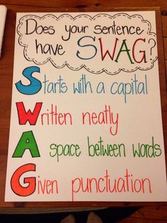 a sign that says do you sentence have swag? starts with a capital written neatly space between words given puncturation