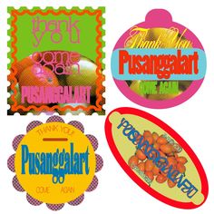 four different types of stickers with the words thank you, pineapple, and pistainebart