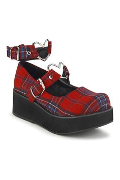 SPRITE-02 Mary Jane | Red Faux Leather-Mary Janes-Demonia-SEXYSHOES.COM Demonia Sprite 02, Normal Outfits, Tartan Shoes, Plaid Flats, Demonia Shoes, Striped Shoes, Outfit Red, Light Up Shoes, Tartan Fabric