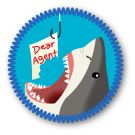 an image of a shark with a sign in it's mouth that says dear agent