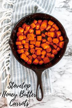 cooked sweet potatoes in a cast iron skillet