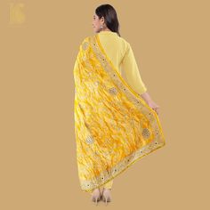 Kournikova Yellow Pure Organza Silk Dupatta with Gotta Patti Embroidery - Khinkhwab Gotta Patti, Silk Dupatta, The Talk, Silk Organza, Skin Color, Lehenga, Hand Woven, Color Variations, Unique Design