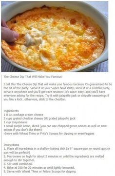 the recipe for cheese dip is shown in an email form, and it appears to have been made from scratch