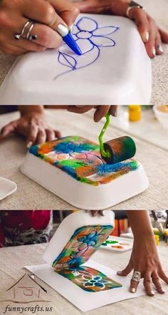 the process of painting an image with colored pencils and watercolors on paper