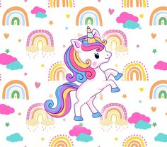 an image of a unicorn with rainbows and clouds