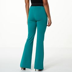 DG2 by Diane Gilman Ponte Knit Pull-On High Rise Flare Pant  Low maintenance, high fashion. Made from a soft, stretch ponte structured knit fabric, these flattering, flared bootcut pants bring effortless sophistication to your wardrobe. Fitted Casual Dress Pants In Solid Color, Fitted Casual Dress Pants Solid Color, Winter Stretch Full Length Dress Pants, Stretch Dress Pants In Solid Color, Fitted Wide Leg Winter Dress Pants, Fitted Wide Leg Dress Pants For Winter, Green Solid Color Bottoms For Winter, Winter Wide Leg Fitted Dress Pants, Winter Stretch Dress Trousers