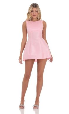 Fit and Flare Dress in Pink | LUCY IN THE SKY White Mini Dress Outfit, Blush Pink Dresses, Taffeta Fabric, Lucy In The Sky, Pink Formal Dresses, Tie Front Dress, Formal Dresses Short, Sorority Outfits, Open Back Dresses