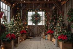 Wooden Barn Christmas Trees Photography Backdrop GBSX-99997 - Gatsby Backdrop Photo Booth Christmas, Barn Backdrop, Christmas Photo Backdrop, Christmas Tree Photography, Photoshoot Christmas, Picture Backdrop, Barn Christmas, Christmas Backdrops For Photography, Door Photography