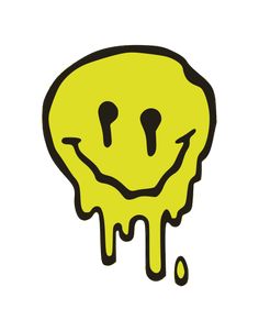 a yellow smiley face with dripping paint on it