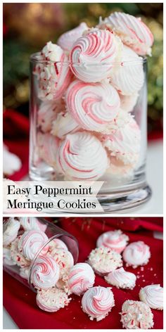 easy peppermint meringue cookies in a glass container