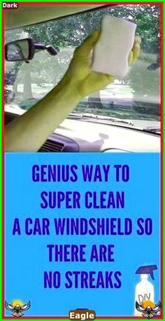 a hand is holding up a tissue in the back seat of a car, with text reading genius way to super clean a car windshield so there are no streaks