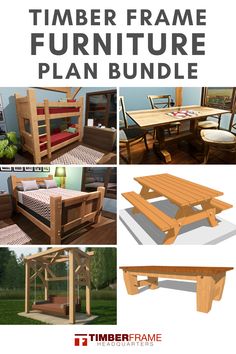 A composite image of the plans that are included in the Furniture Plan Bundle. Plan Elevation, Section Drawing, Timber Frames, Good Weekend, Bed Swing, Weekend Projects, Timber Framing, Fun Designs, The Craft