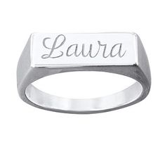 There's beauty in your name, and all it stands for. Share your personal style with this unique mini ring engraved with your name -- up to eight letters. Name Rings, Engraved Rings, Personal Style, Jewelry Rings, Wedding Rings, Engagement Rings, Sterling Silver, Silver, Beauty