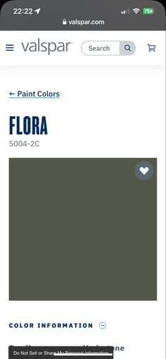 an iphone screen showing the color information for paint colors in flora, including gray and green