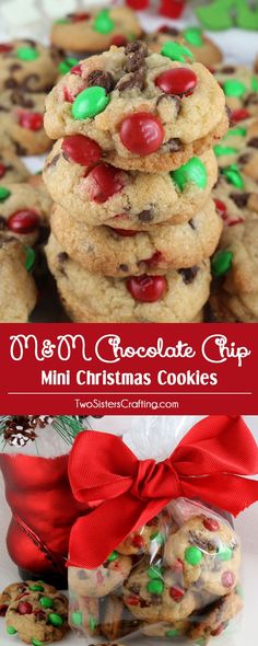 christmas cookies are stacked on top of each other in front of a red bow and white plate