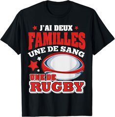 a black t - shirt with an image of a rugby ball