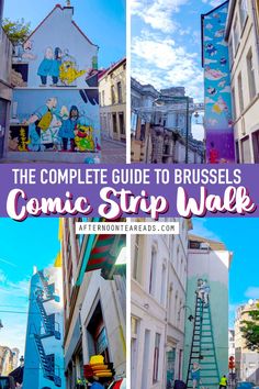 the complete guide to brussels's comic strip walk is featured in this postcard