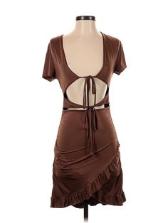 Shein Cocktail Dress Size: 4 Brown Dresses - used. 95% POLYESTER, 5% SPANDEX, Keyhole, Short, Short Sleeve | Shein Cocktail Dress: Brown Dresses - Used - Size 4 Cheap Brown Knee-length Mini Dress, Fitted Sundress Mini Dress With Cutout, Fitted Sundress With Cutout, Cutout Short Sleeve Dress For Night Out, Fitted Short Sleeve Dresses With Cutout Details, Fitted Short Sleeve Cutout Dresses, Summer Midi Dress With Cutout And Short Sleeves, Fitted Short Sleeve Midi Dress With Cutout, Short Sleeve Cutout Dress For Date Night