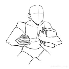 a drawing of a man holding books in his hands