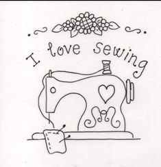 a sewing machine with the words i love sewing on it's front and side