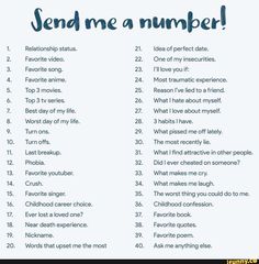 a list with words that say send me a number